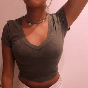 Tight cropped army green top